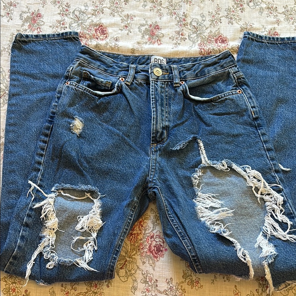 BDG Blue Boyfriend Jeans with Distressed Details